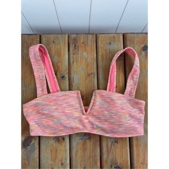 Aerie Pink Space Dye Space Dye Bandeau Top + Hi Cut Cheeky Bottom Bikini Size S - Picture 9 of 12